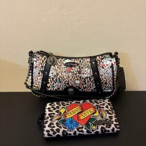 NWT Ed Hardy Leopard Print Handbag & Matching Wallet Bundle